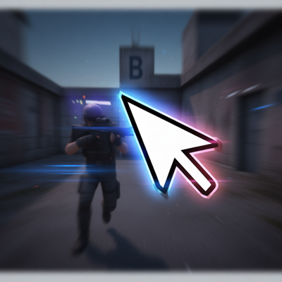 Компьютерный курсор с хаотичными движениями поверх скриншота из CS:GO на карте Dust2 — визуализация работы читерского инструмента на основе компьютерного зрения.