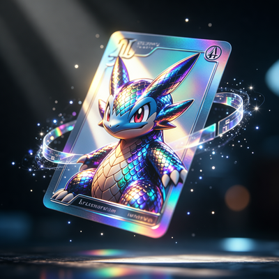 Драматичное изображение светящейся карты Pokémon TCG в кинематографическом стиле с детализированной графикой и эффектным освещением