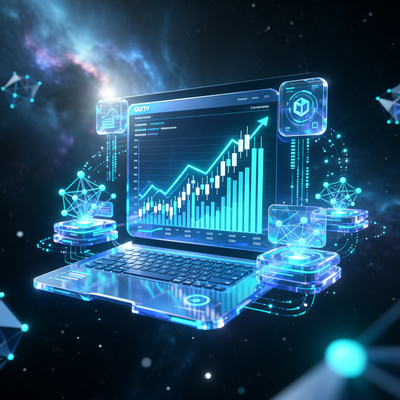 Визуализация игрового движка Unity в темном пространстве с подсвеченными графиками и цифровыми связями, отражающая финансовые результаты и технологическую трансформацию.