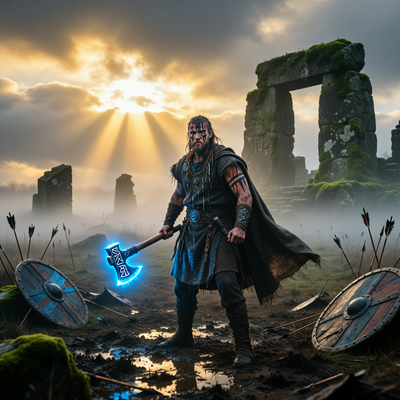 Визуализация нового файтинга Glory Ages: Vikings от студии NoTriple-A Games — викинг-воин в эпической атмосфере сражения.