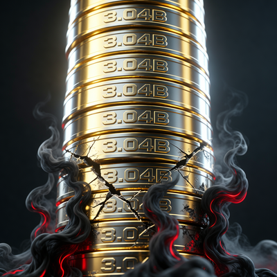 Символическое изображение рекордных доходов EA в виде монеты, которую разрушает тень упавшей прибыли.