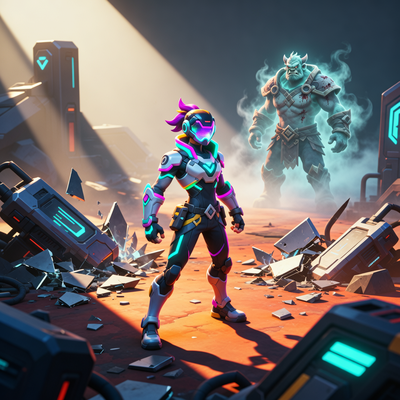 Изометрическая сцена с героем Overwatch в ярком, кинематографичном стиле, на фоне которого видна тень персонажа Warcraft Rumble, символизирующая повторение ошибок.