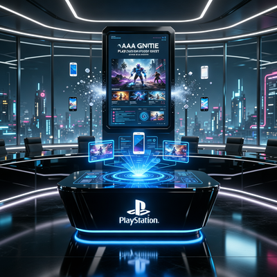 Стратегическое сосредоточение Sony на крупных игровых проектах, символизируемое переориентацией ресурсов в корпоративной обстановке.